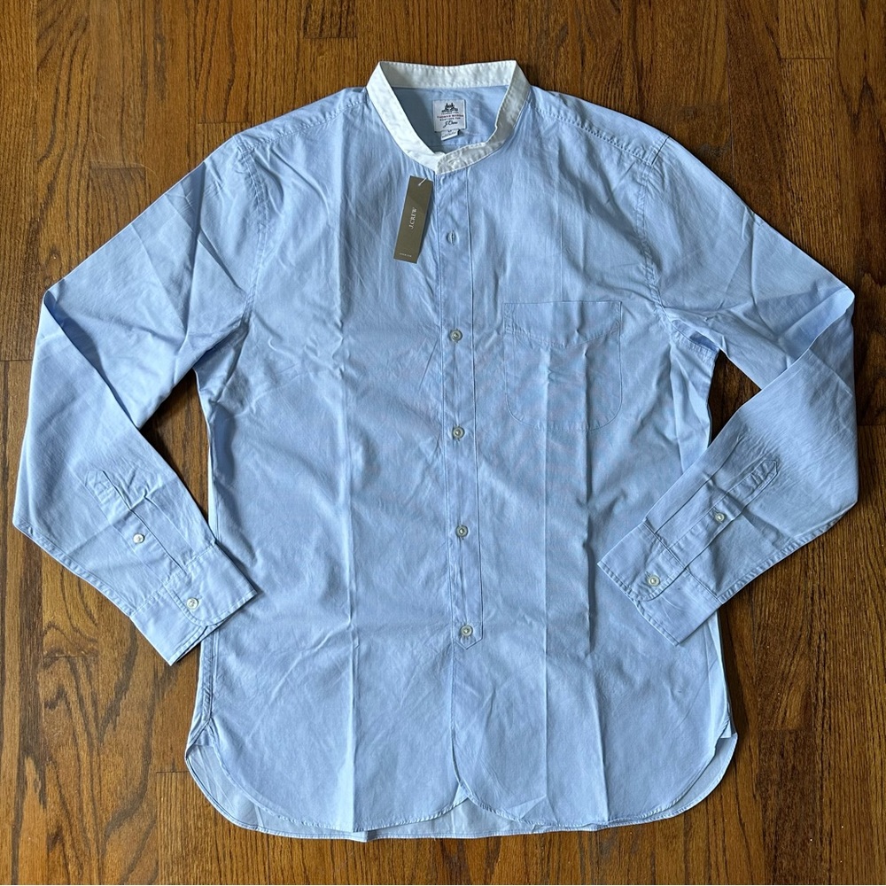J.Crew Thomas Mason Classic Fit Band Collar Shirt in “Light blue” Men’s Size M